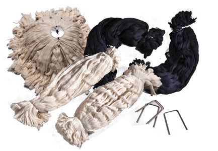 Cotton roofing mop heads and replacement applicator materials